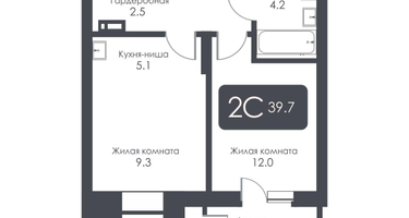 2-к. квартира, 39 м²