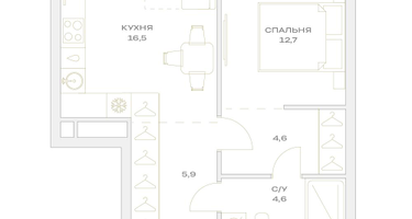 2-к. квартира, 44&nbsp;м²