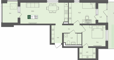 2-к. квартира, 99&nbsp;м²