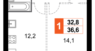 1-к. квартира, 36 м²