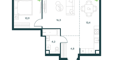 2-к. квартира, 49&nbsp;м²