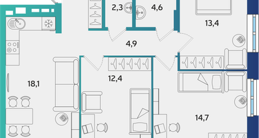 3-к. квартира, 75&nbsp;м²