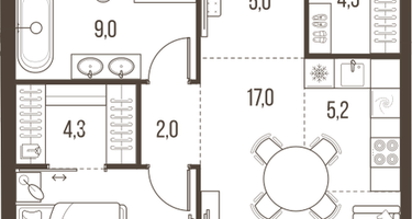 2-к. квартира, 59&nbsp;м²