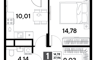 1-к. квартира, 39&nbsp;м²