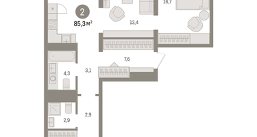 2-к. квартира, 85&nbsp;м²