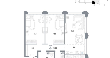 4-к. квартира, 90 м²