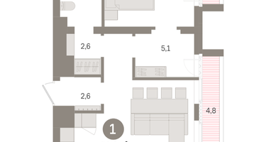 1-к. квартира, 61&nbsp;м²