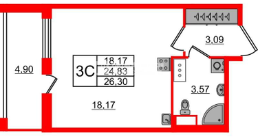 Студия, 24&nbsp;м²