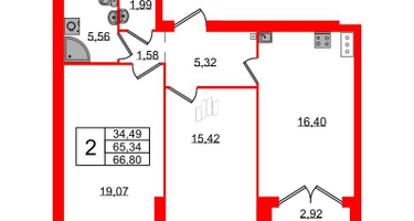 2-к. квартира, 67 м²