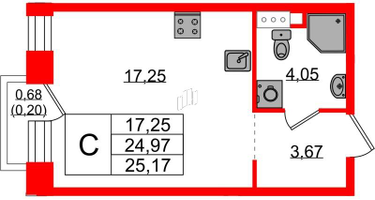 Студия, 25 м²