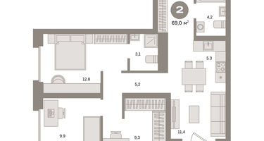 2-к. квартира, 69&nbsp;м²