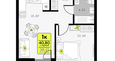 1-к. квартира, 40 м²