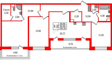 3-к. квартира, 93&nbsp;м²