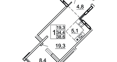 1-к. квартира, 38 м²