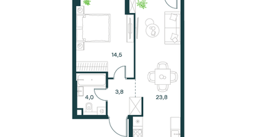 1-к. квартира, 46&nbsp;м²