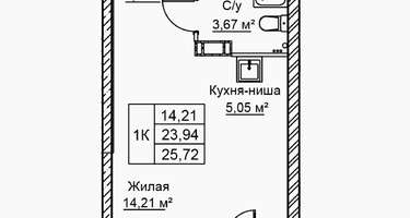 1-к. квартира, 25&nbsp;м²