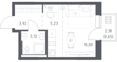 1-к. квартира, 22&nbsp;м²