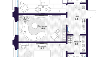 2-к. квартира, 77&nbsp;м²