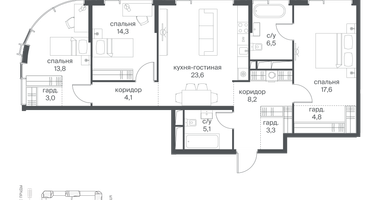 3-к. квартира, 104&nbsp;м²