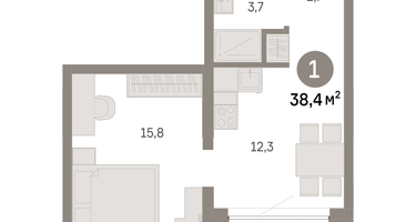1-к. квартира, 38&nbsp;м²