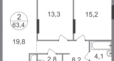 2-к. квартира, 63&nbsp;м²