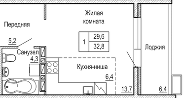 1-к. квартира, 33&nbsp;м²