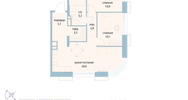 2-к. квартира, 69&nbsp;м²