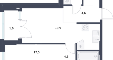 1-к. квартира, 53 м²