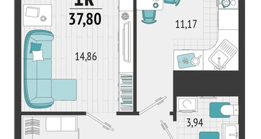 1-к. квартира, 37&nbsp;м²