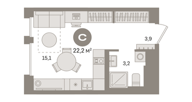 Студия, 22&nbsp;м²