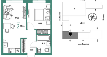 2-к. квартира, 37 м²
