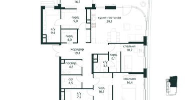 3-к. квартира, 161 м²