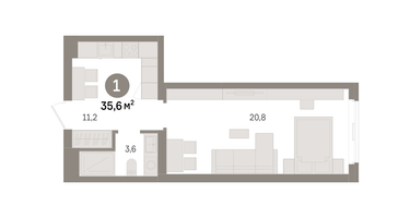 1-к. квартира, 35 м²