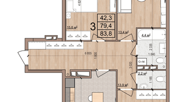 3-к. квартира, 83&nbsp;м²