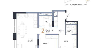 2-к. квартира, 67&nbsp;м²