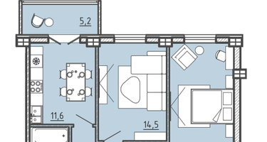 2-к. квартира, 57&nbsp;м²