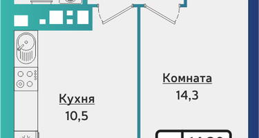 1-к. квартира, 37&nbsp;м²