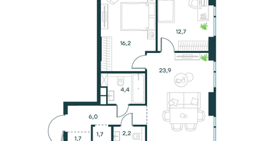 2-к. квартира, 68 м²