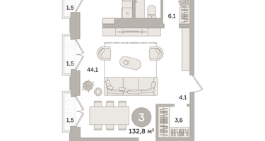 3-к. квартира, 132&nbsp;м²