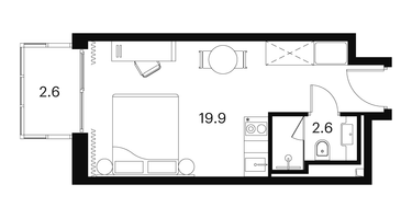 1-к. квартира, 25&nbsp;м²