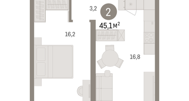 1-к. квартира, 45 м²
