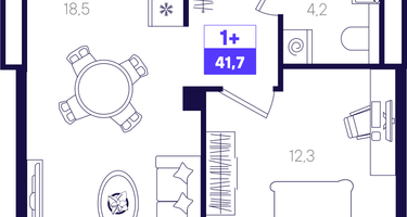 1-к. квартира, 41&nbsp;м²