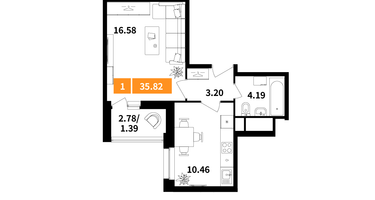 1-к. квартира, 35&nbsp;м²