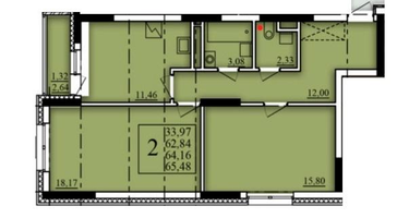 2-к. квартира, 64&nbsp;м²