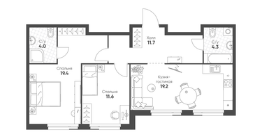 2-к. квартира, 70&nbsp;м²