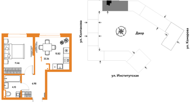 1-к. квартира, 33&nbsp;м²