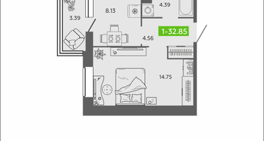 1-к. квартира, 32&nbsp;м²