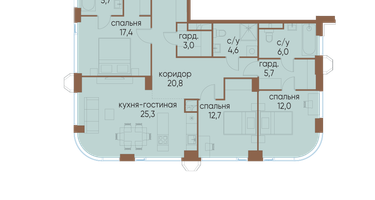 3-к. квартира, 113 м²