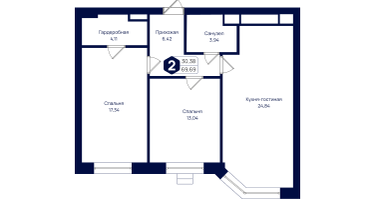2-к. квартира, 69&nbsp;м²