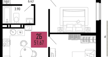 2-к. квартира, 51&nbsp;м²